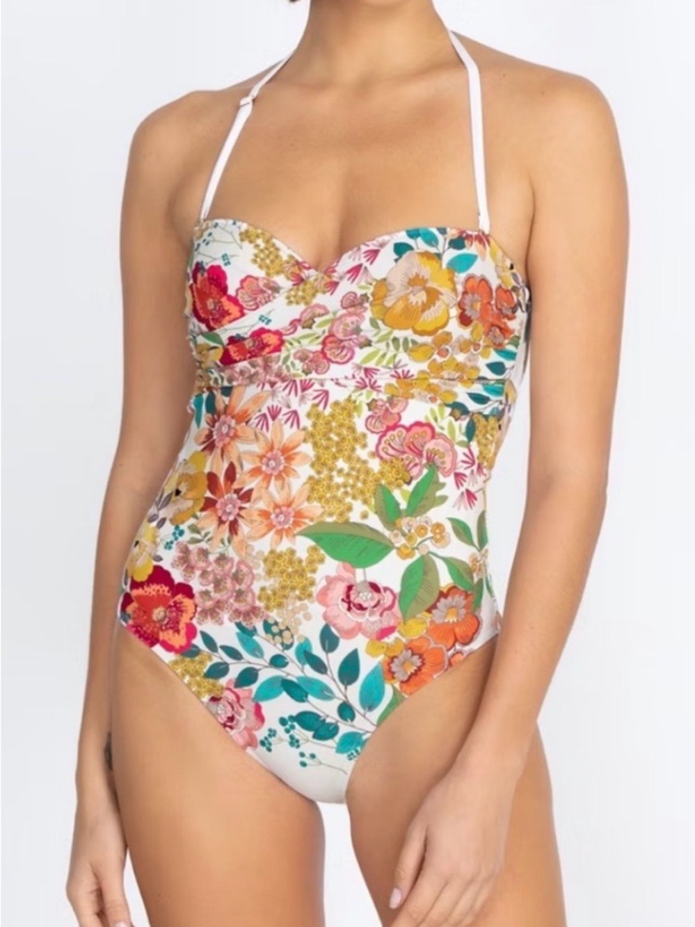 JOHNNY WAS MILLO  TWIST BRA One-Piece in White with Multicolor Blooms